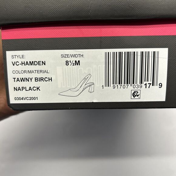 Vince Camuto Slingback Pumps 3" Block Heel Camel Color Patent Leather SZ 8.5 NEW - Picture 7 of 8